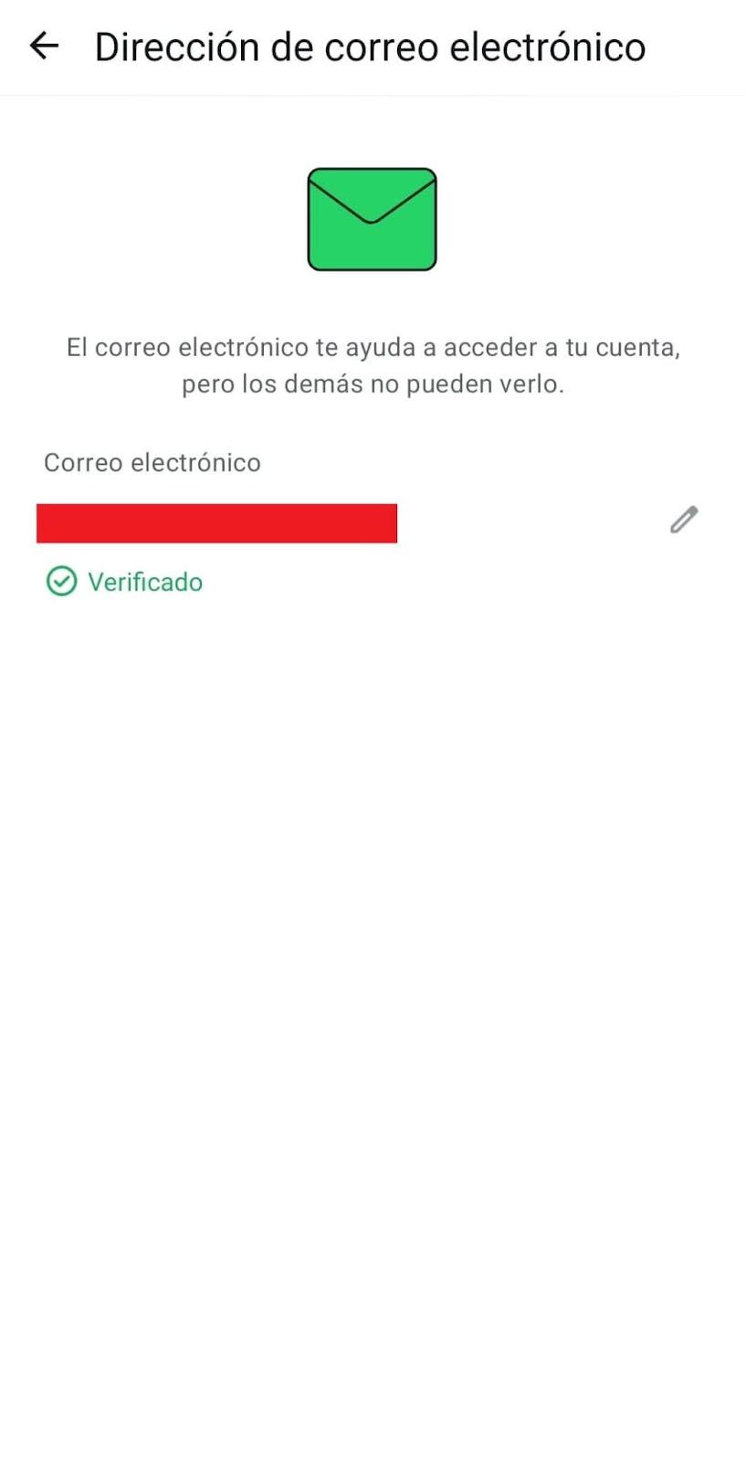 Configuración de correo electrónico para seguridad en WhatsApp