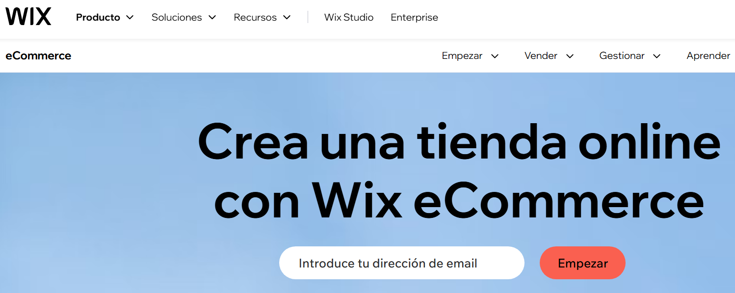 Pantalla de Wix eCommerce