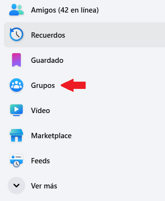 Menú de opciones en Facebook