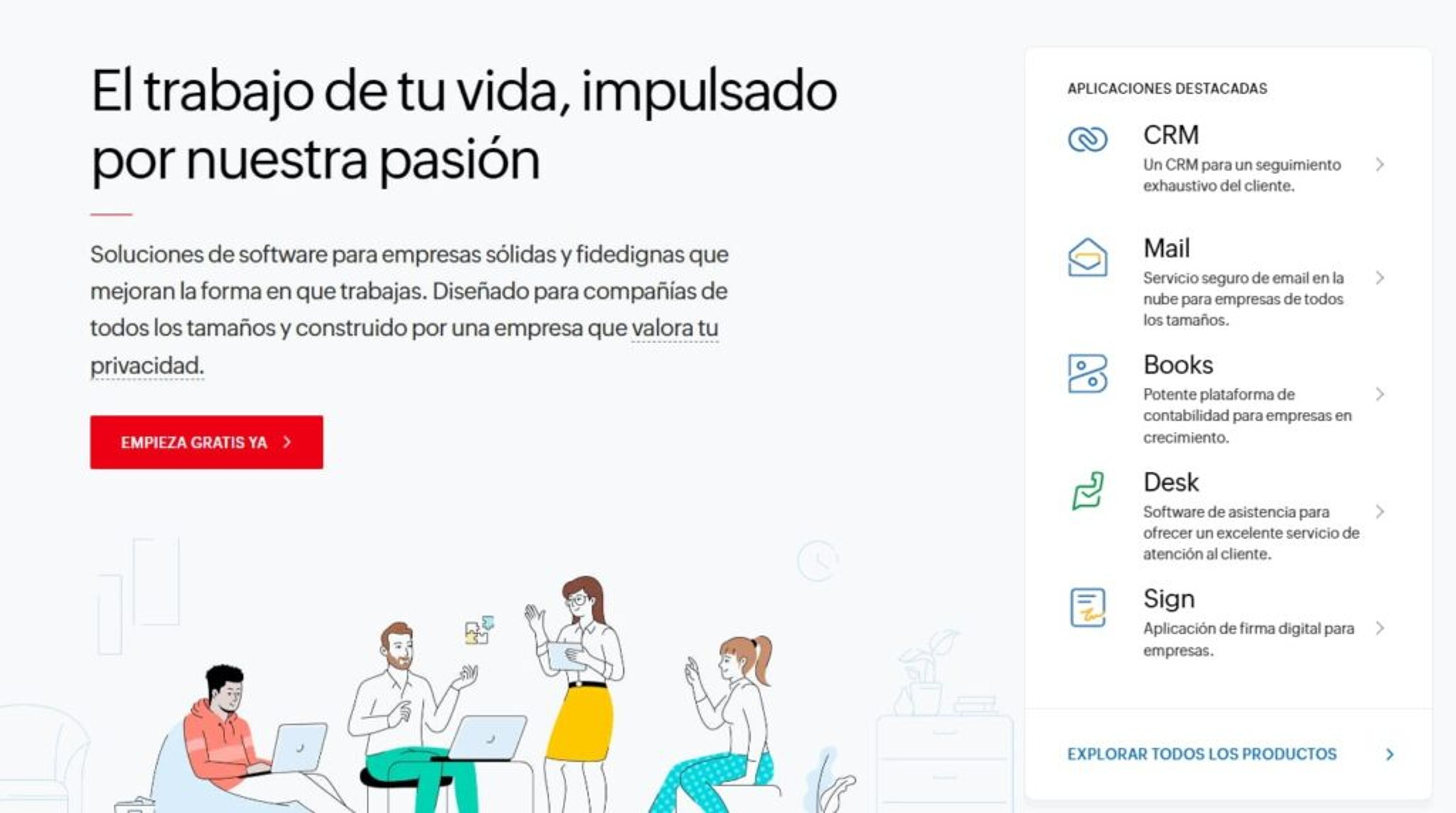 Página web de Zoho CRM
