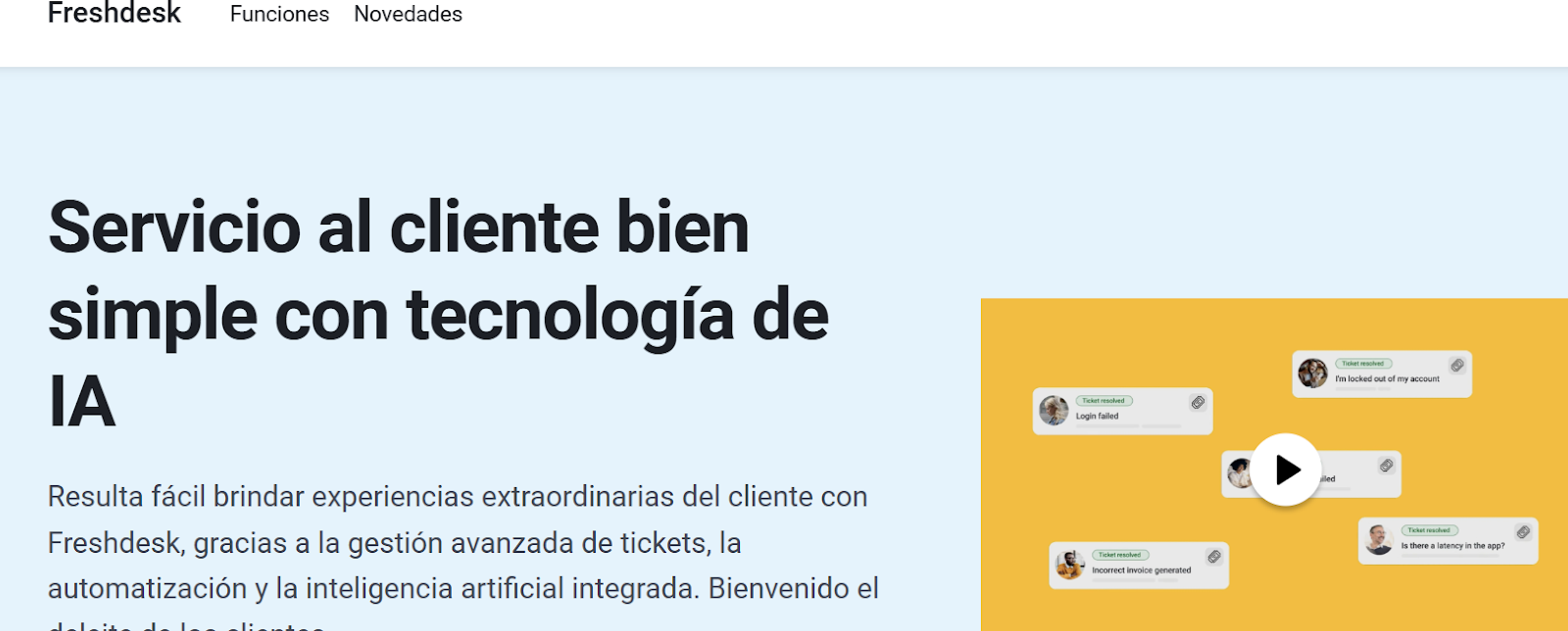 Pantalla de inicio de Freshdesk