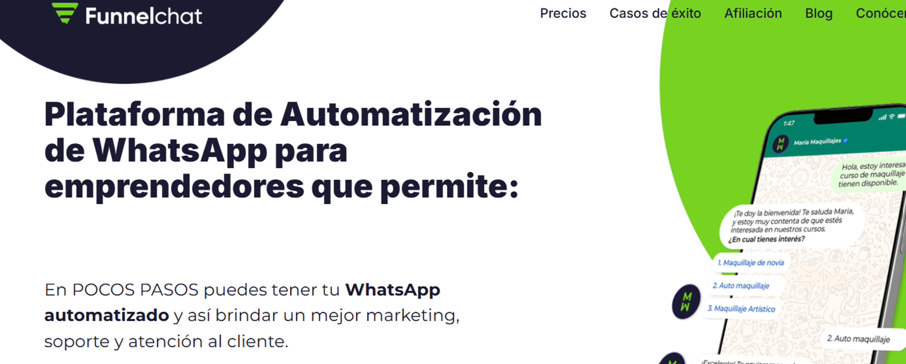 Pantalla de inicio de Funnelchat