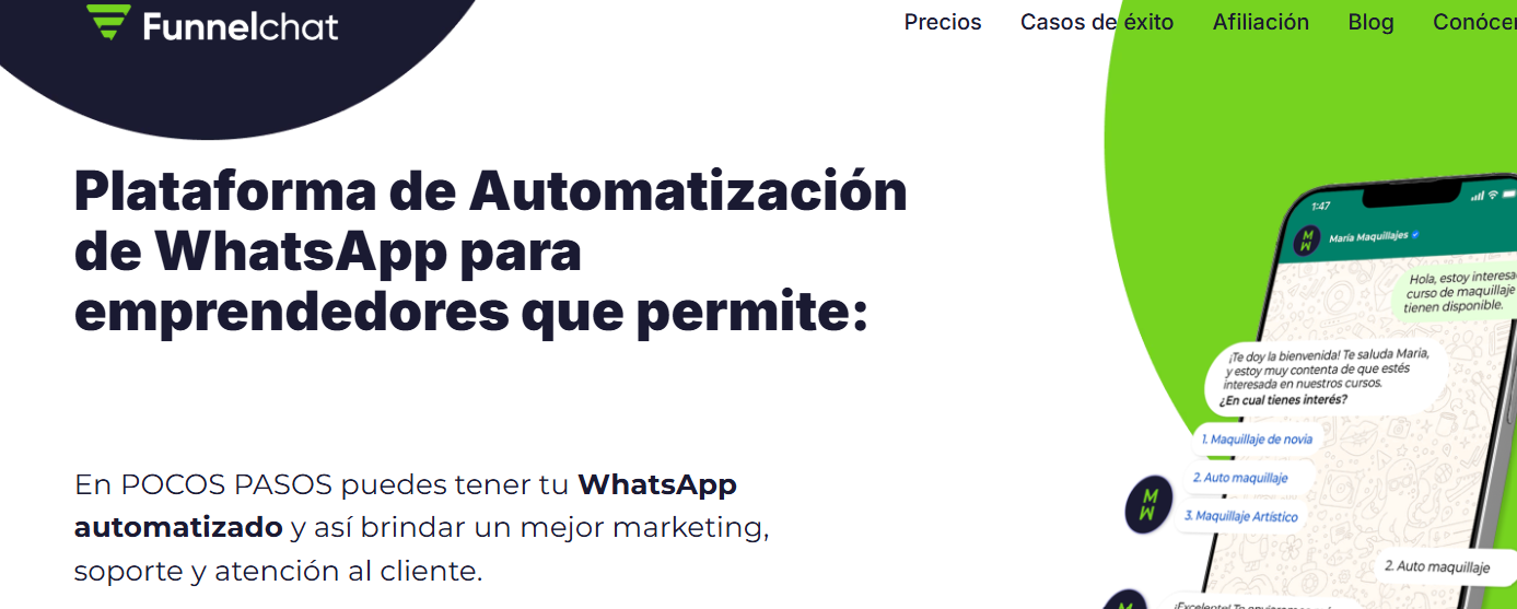 Pantalla de inicio de Funnelchat