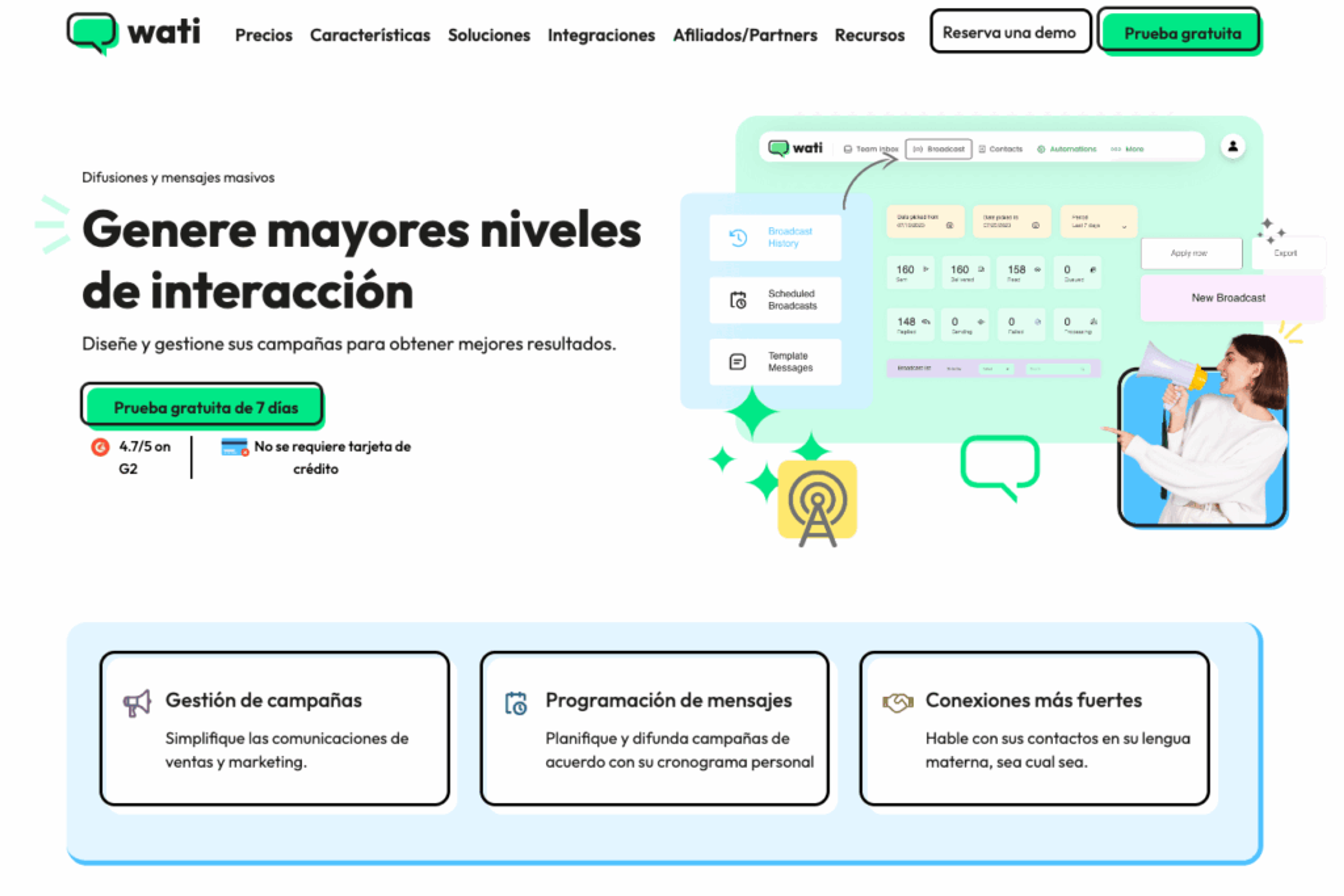 Captura de pantalla de la página web de Wati