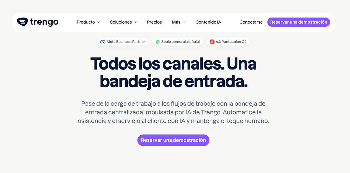 Captura de pantalla de la página web de Trengo con el mensaje