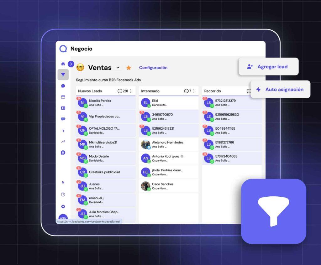 Pantalla de embudo de ventas de Leadsales