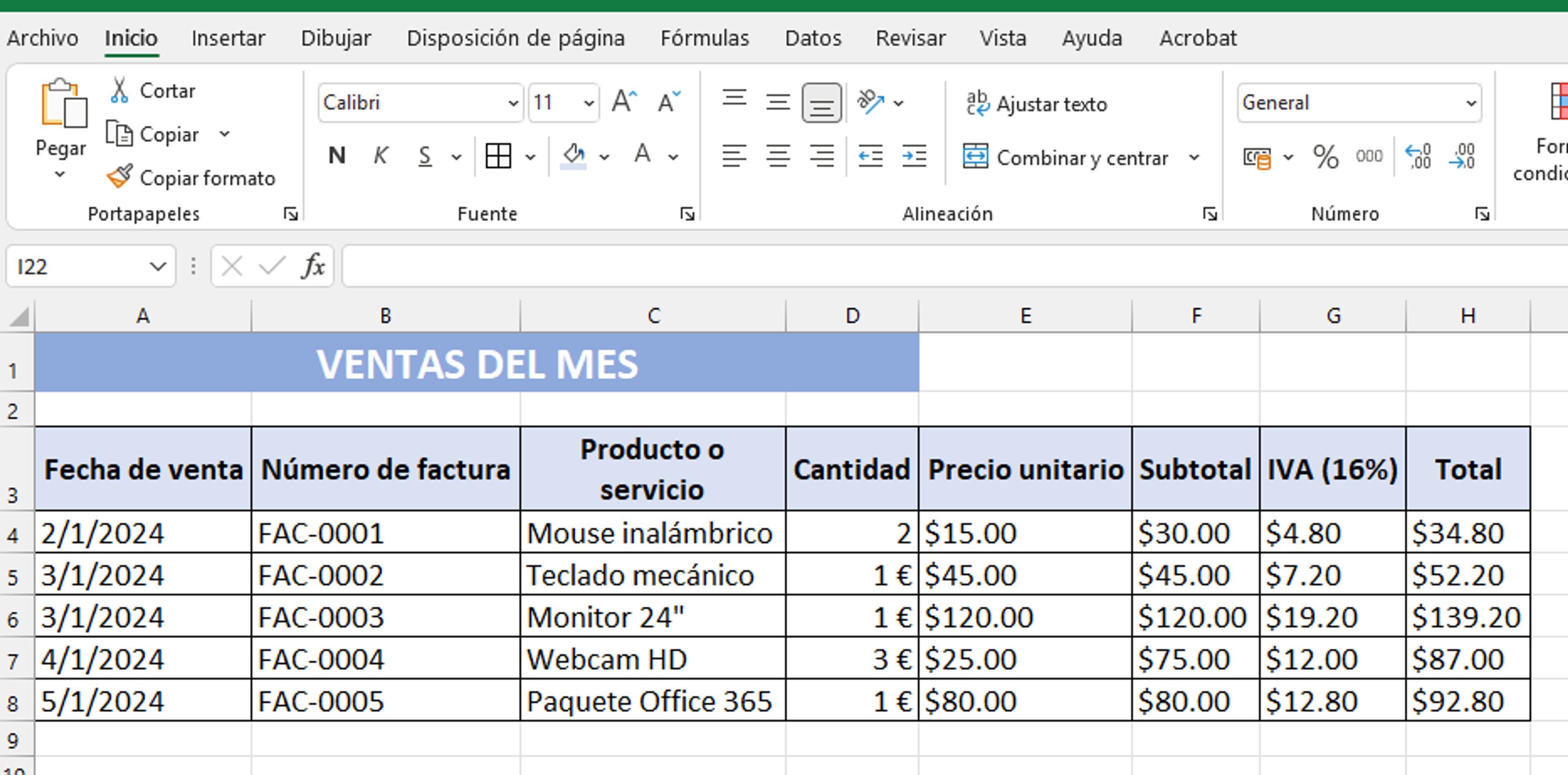Ejemplo de plantilla de control de ventas en Excel