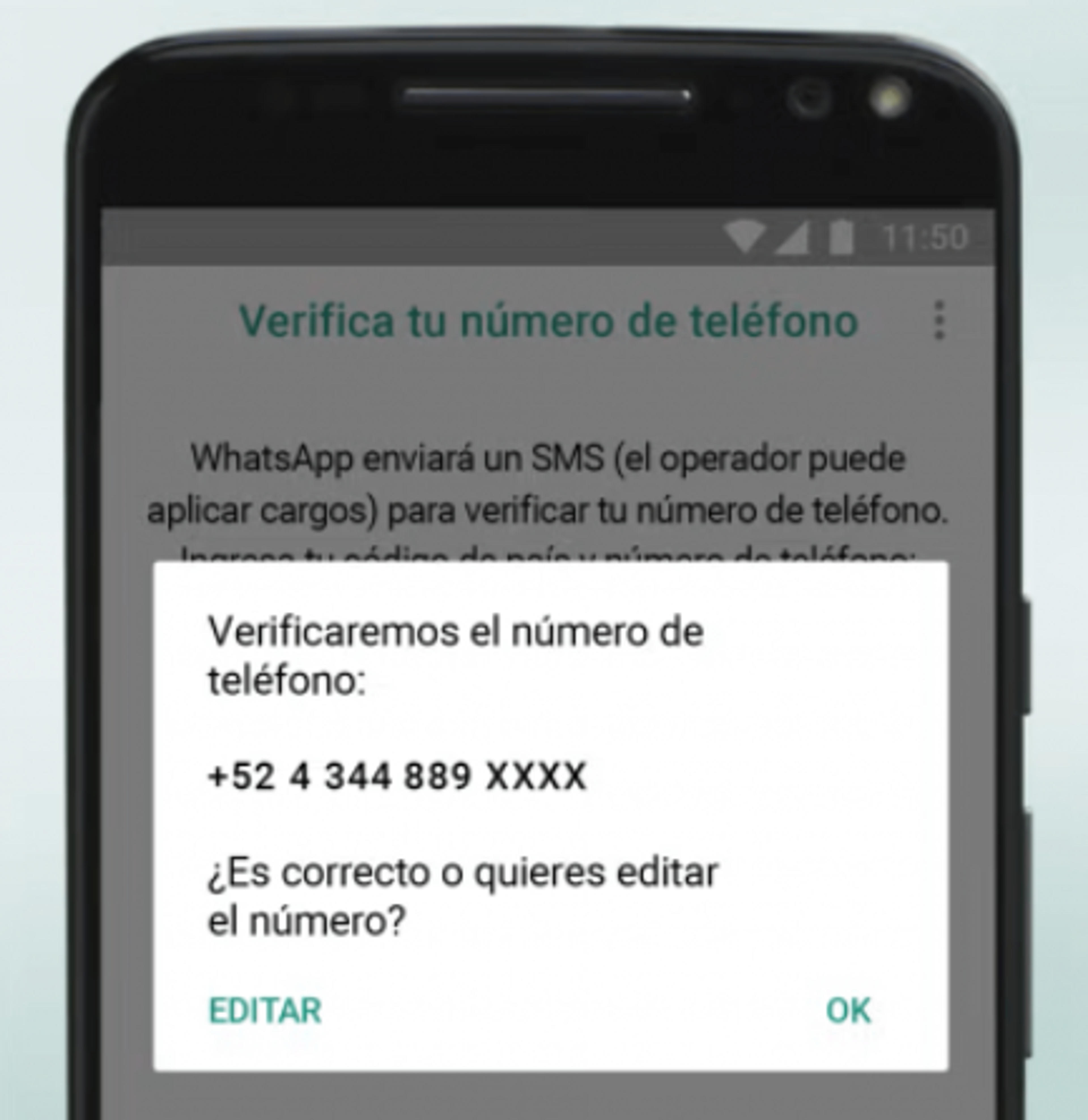 Pantalla para verificar tu número de teléfono