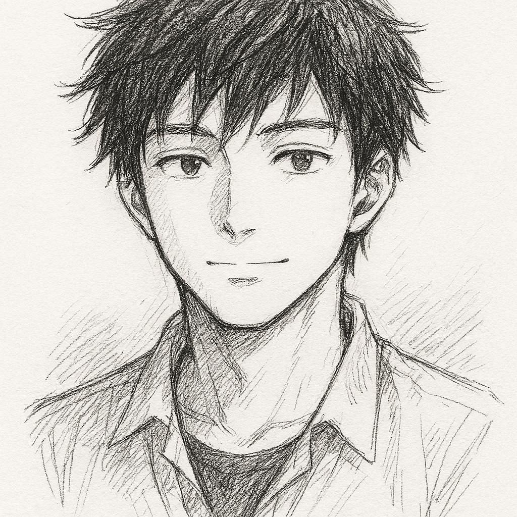 An anime-style pencil drawing of Micah Cross