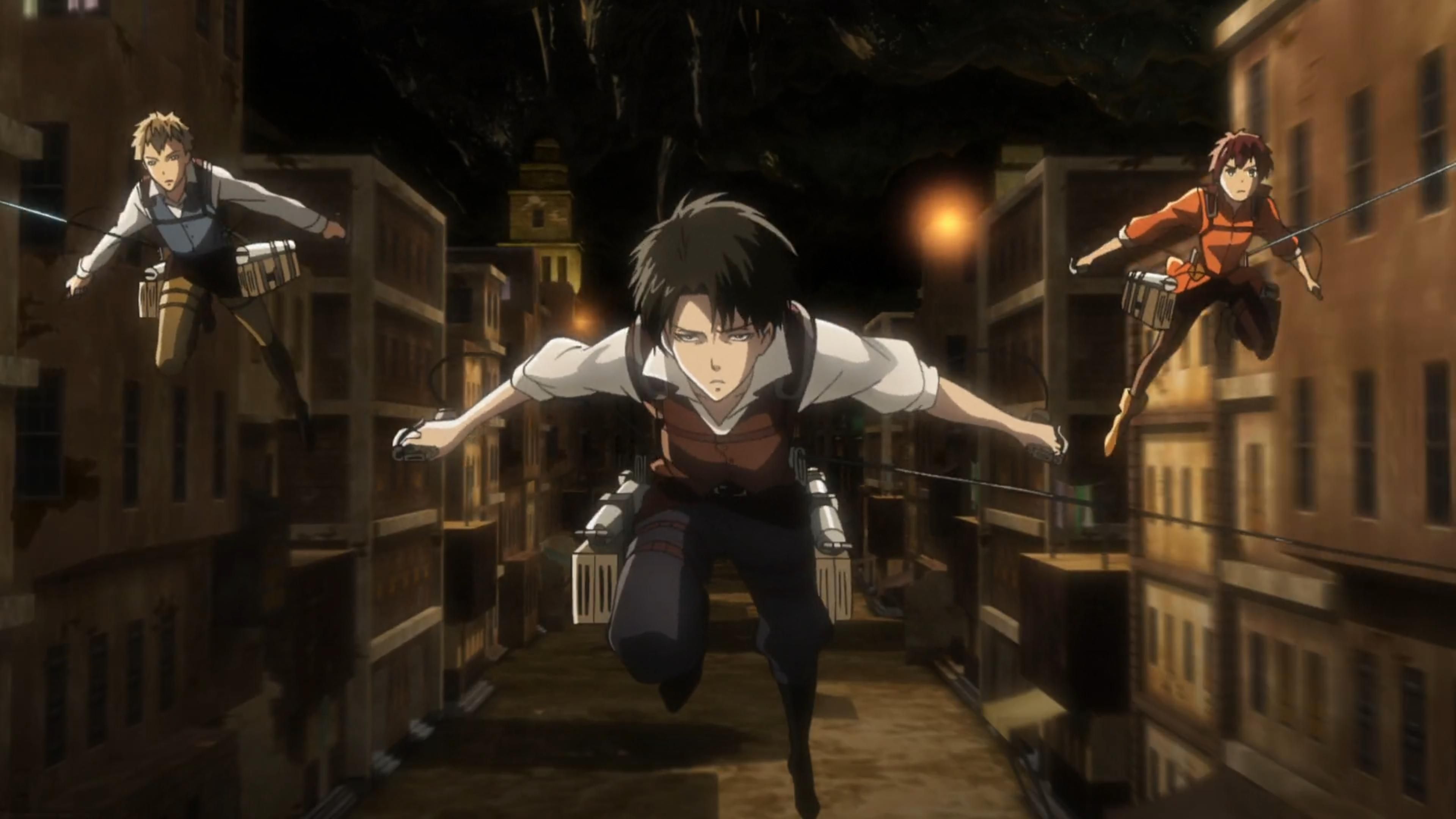 Levi, Furlan, and Isabel using ODM gear in the Underground in Attack on Titan: No Regrets