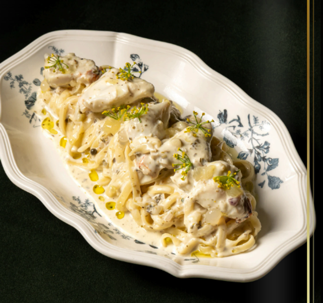 Crab linguine, blue swimmer crab, caper beurre blanc