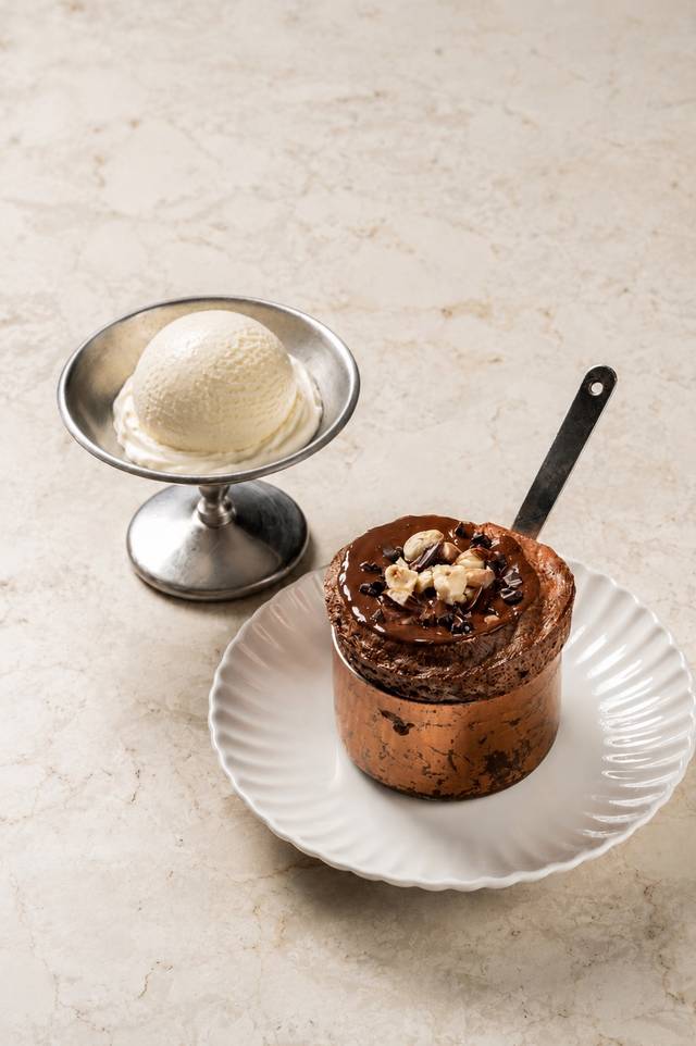 72% cocoa chocolate soufflé, rosemary ice cream