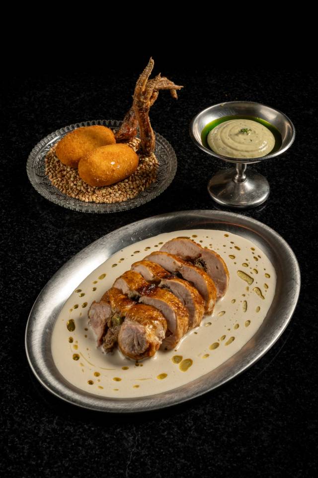 Farmer's baby chicken, comté, supreme sauce