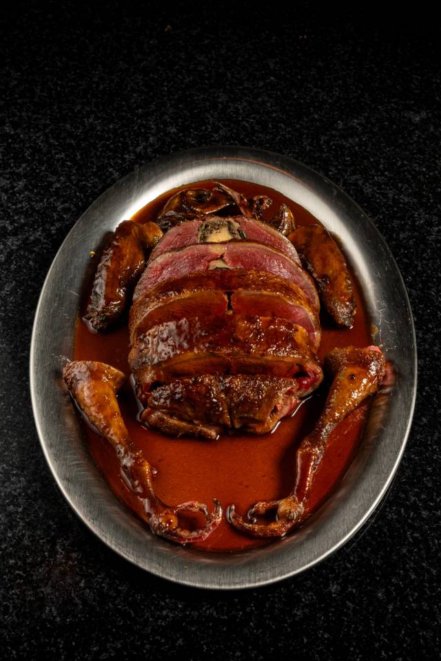 French full pigeon, smoked eel, foie gras