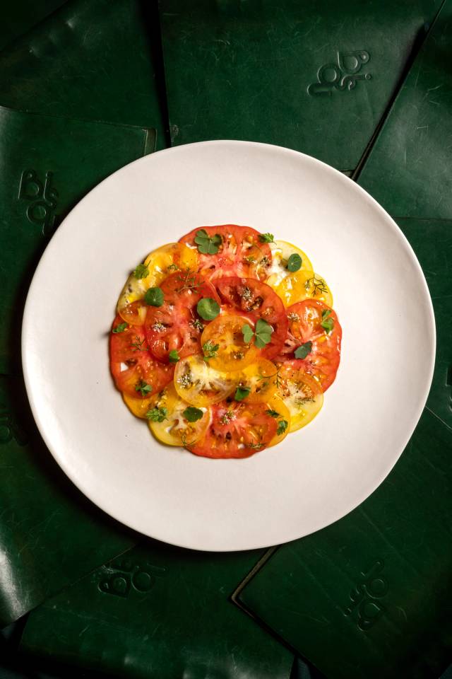 Heirloom tomato carpaccio, gazpacho sorbet