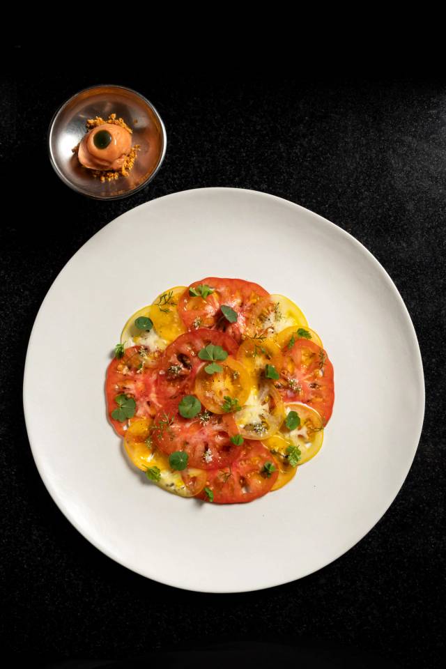 Heirloom tomato carpaccio, gazpacho sorbet