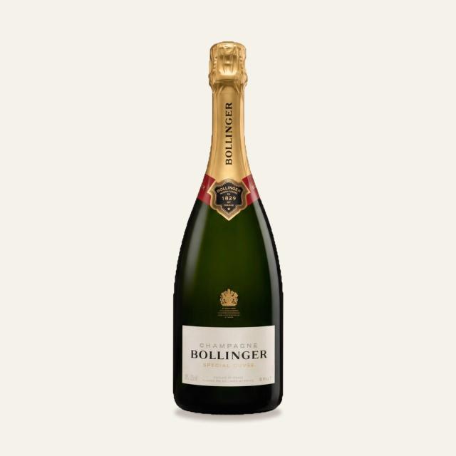 A bottle of Bollinger Spécial Cuvée on an ivory ground, as shown on the Bisou Bangkok drinks menu