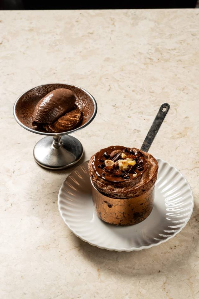 72% cocoa chocolate soufflé, chocolate ice cream
