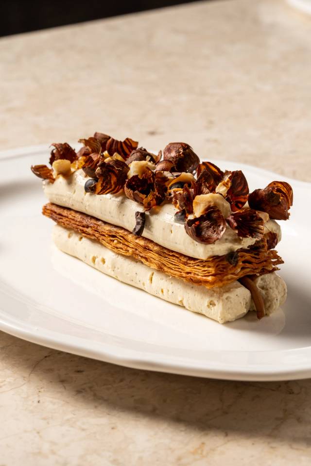 Vanilla millefeuille, hazelnut ice cream