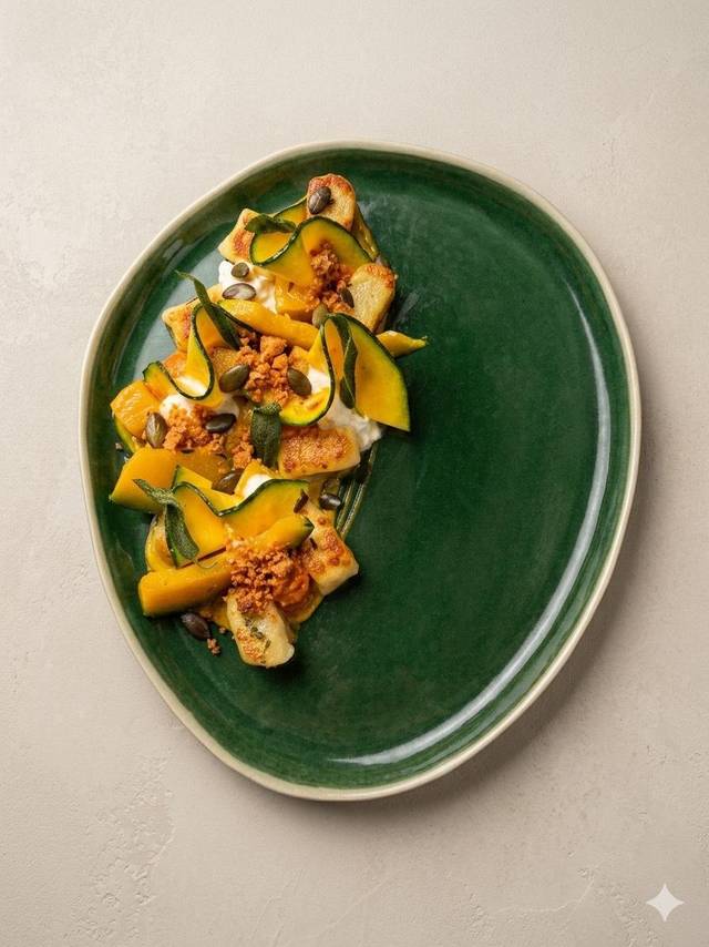 Gnocchi, pesto rosso, pumpkin