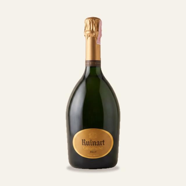 A bottle of R de Ruinart Brut on an ivory ground, as shown on the Bisou Bangkok drinks menu