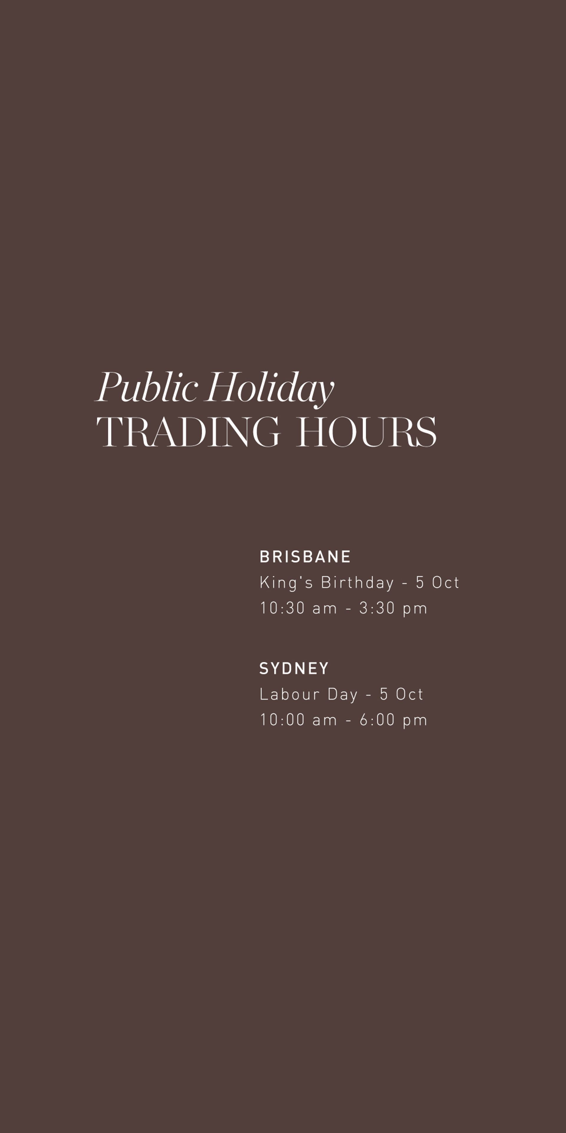 Public Holiday Hours