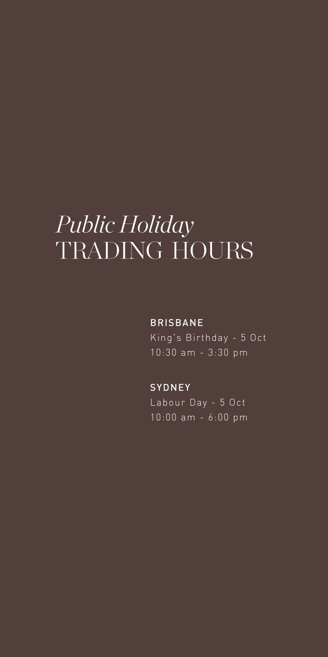Public Holiday Hours