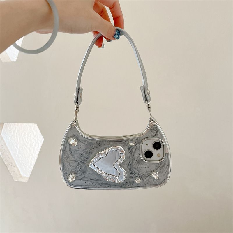 Silver Heart Mirror Strap iPhone Case