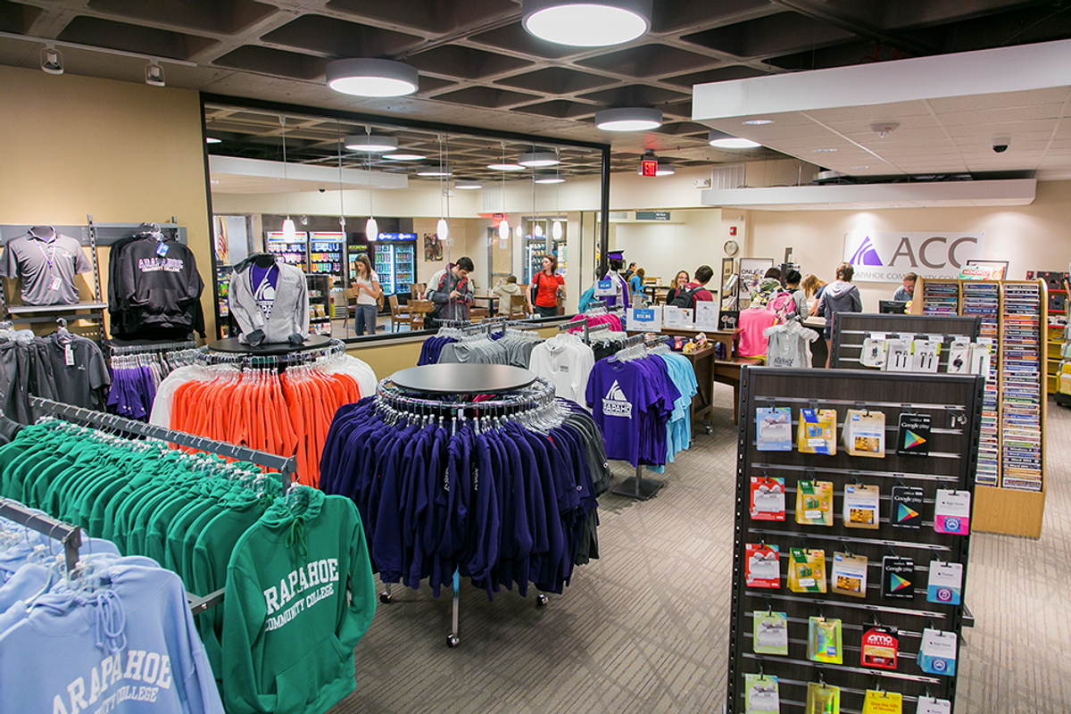 Interior of a bookstore with merchandise displays