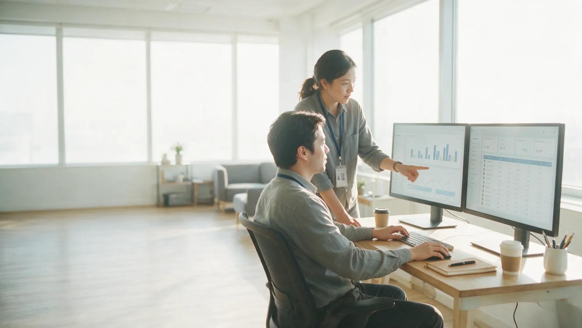 Two NXTThing leaders walking through a modern office