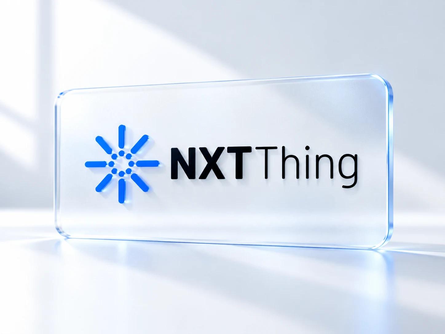 NXTThing logo displayed as a dimensional acrylic studio lockup