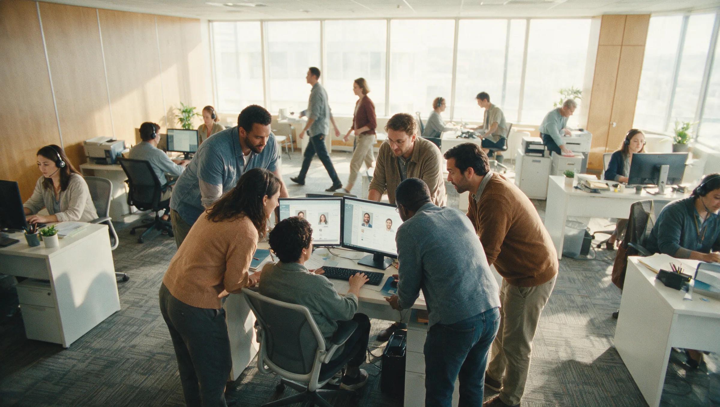 Two NXTThing leaders walking through a modern office