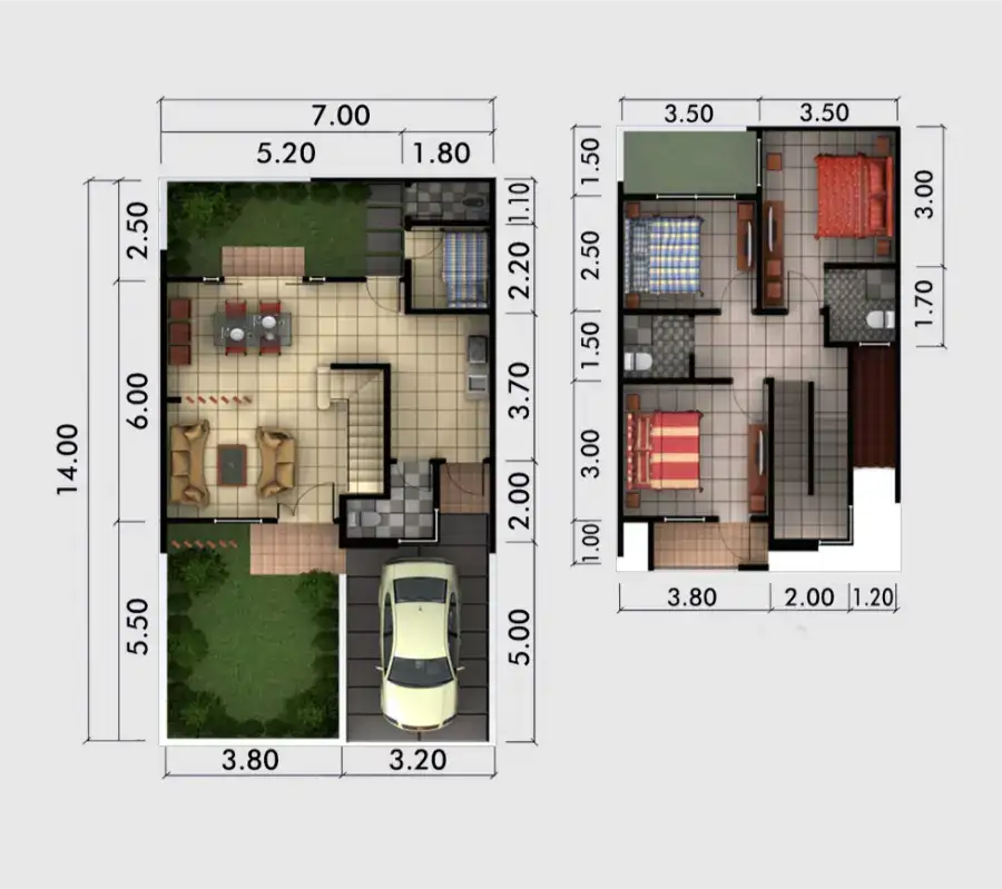 denah rumah 2 lantai tipe 100/98 - perumahan panorama bintaro