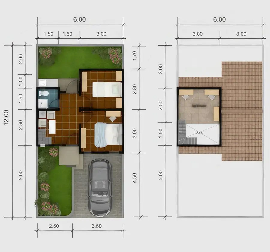 denah rumah tipe mezzanine 36/72 panorama bekasi