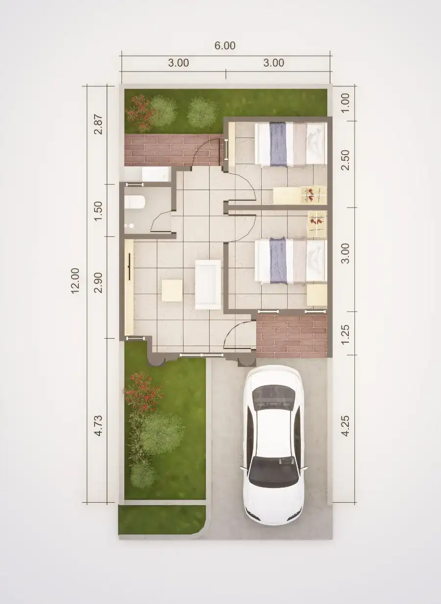 denah rumah tipe mezzanine 43/72 panorama bali residence