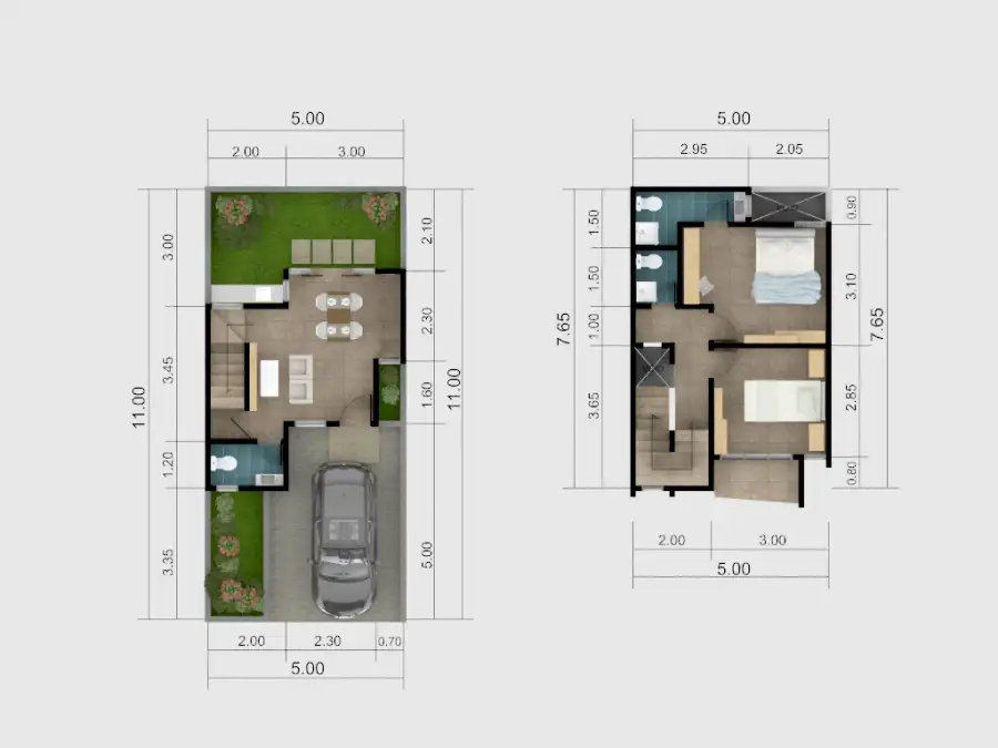 denah rumah tipe 50/55 panorama sepatan