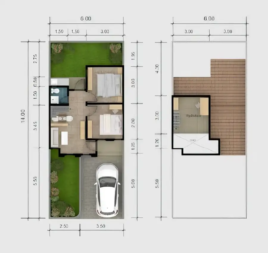 denah rumah tipe mezzanine 55/60 panorama sepatan