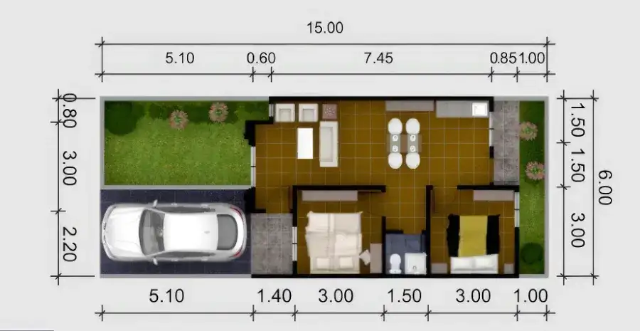 denah rumah 1 lantai 50/90 panorama bali residence