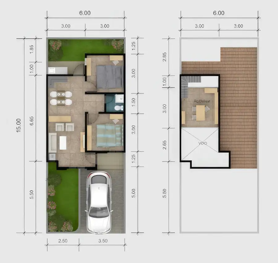 denah rumah tipe mezzanine 50/90 panorama sepatan