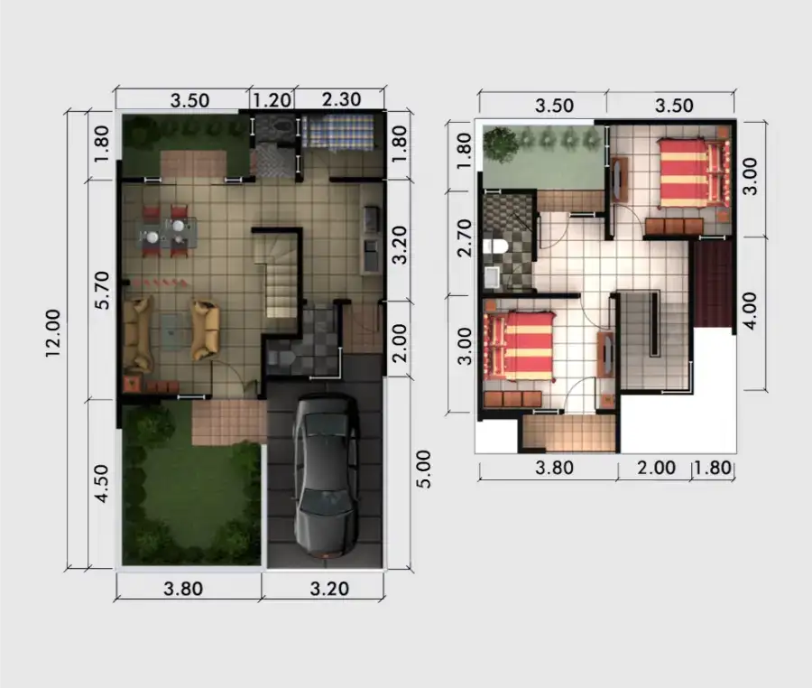 denah rumah 2 lantai tipe 90/84 - perumahan panorama bintaro
