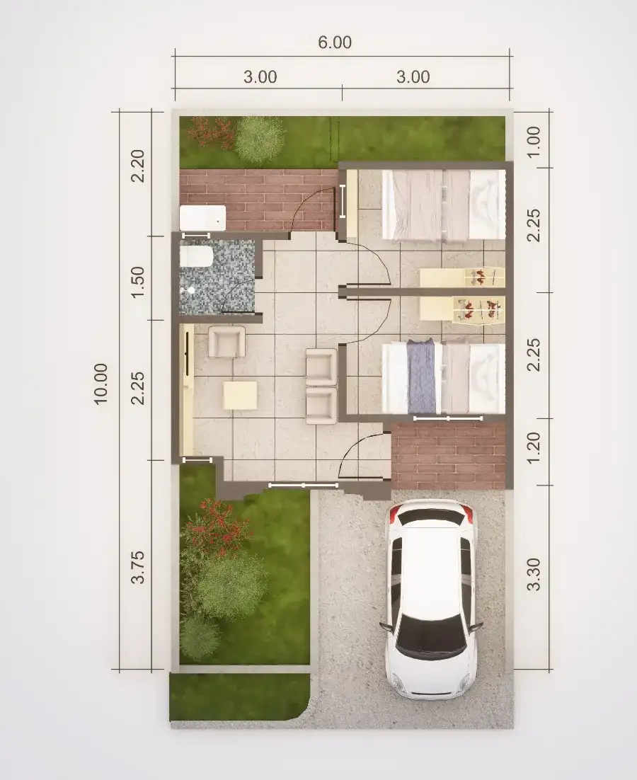 denah rumah tipe mezzanine 36/60 - panorama bali