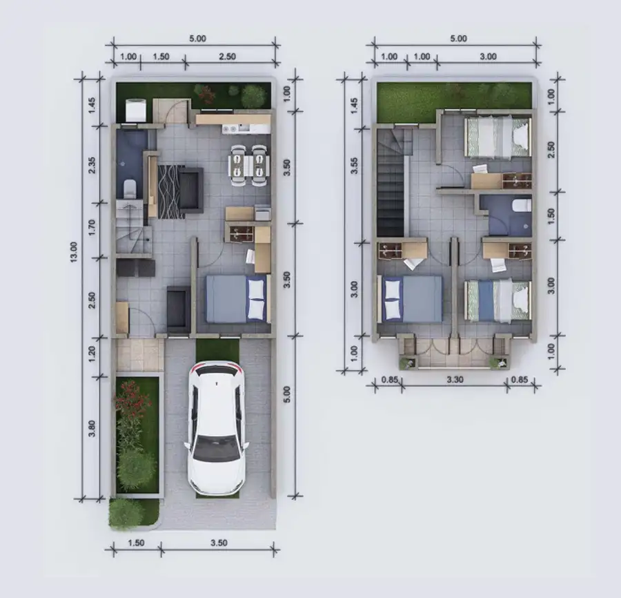 denah rumah tipe 65/65 - green house serpong