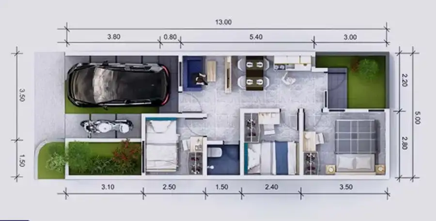 denah rumah tipe 40/65 garden house serpong