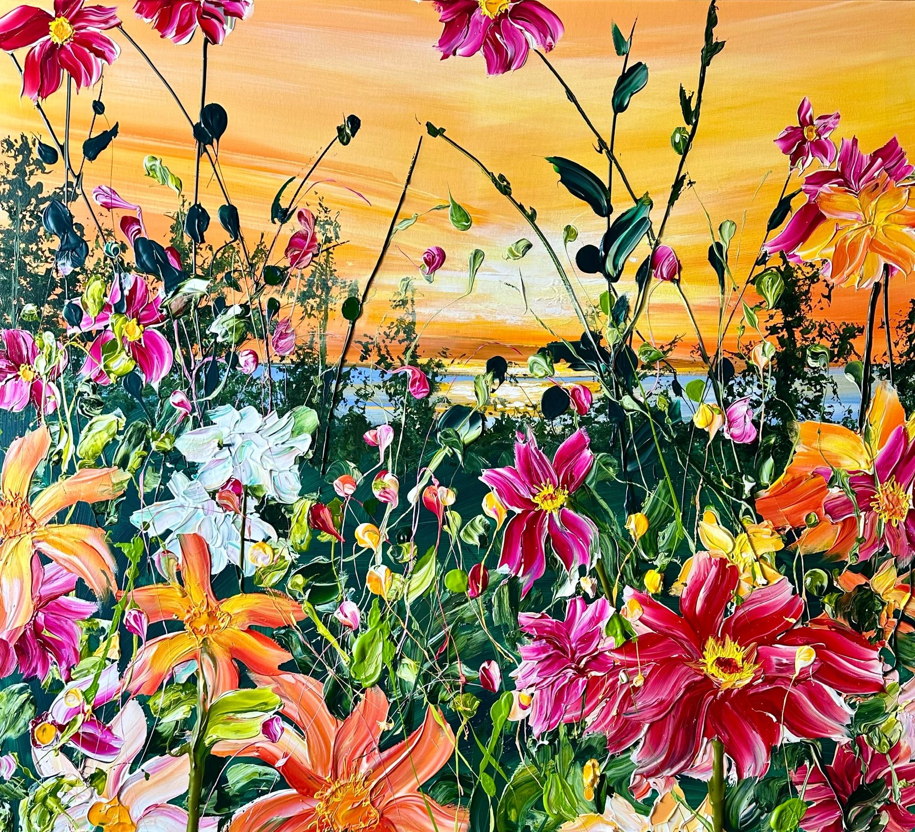 farverigt blomster billede med gul baggrund 
