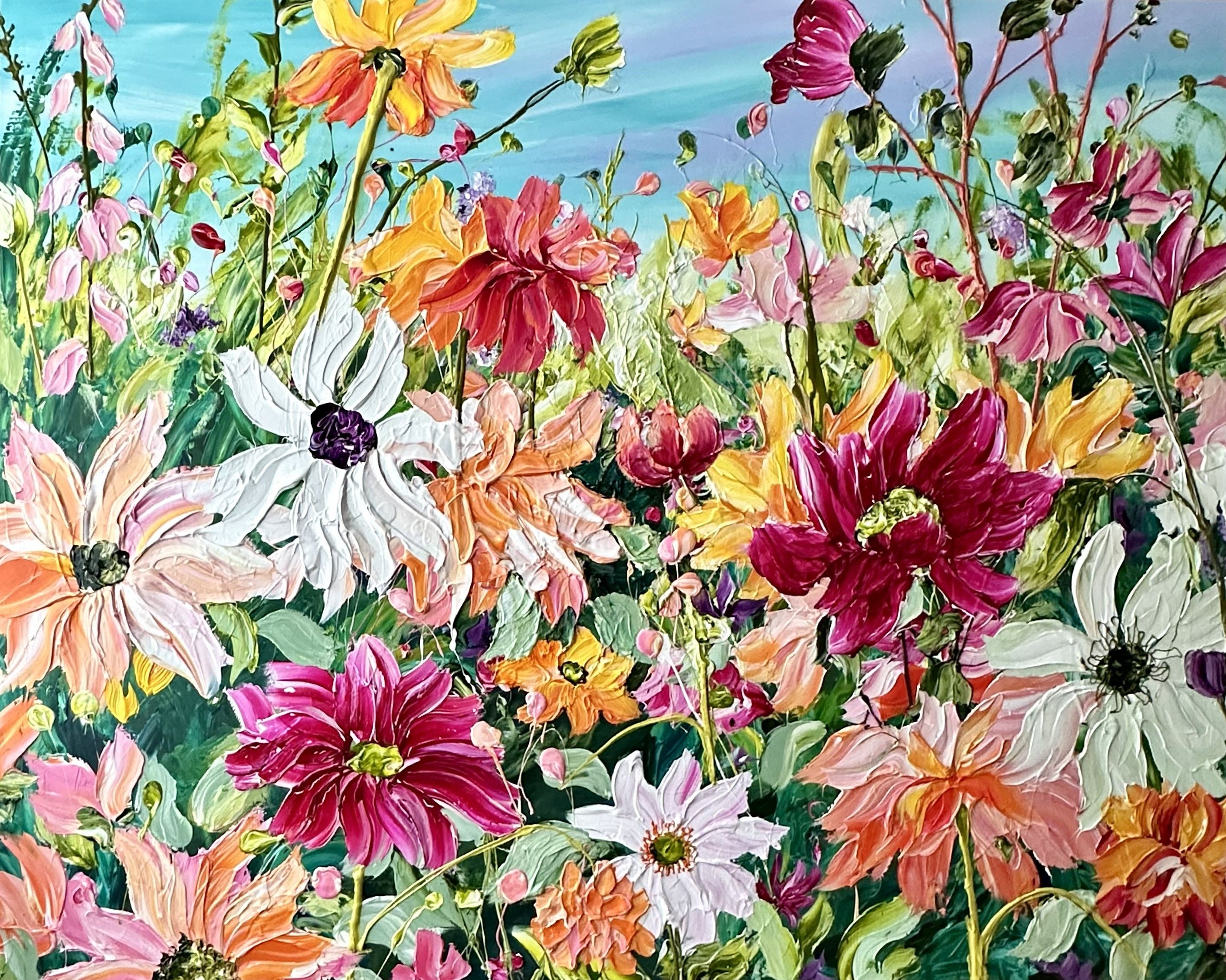 vandret blomster billede med lyse laksefarvet blomster 
