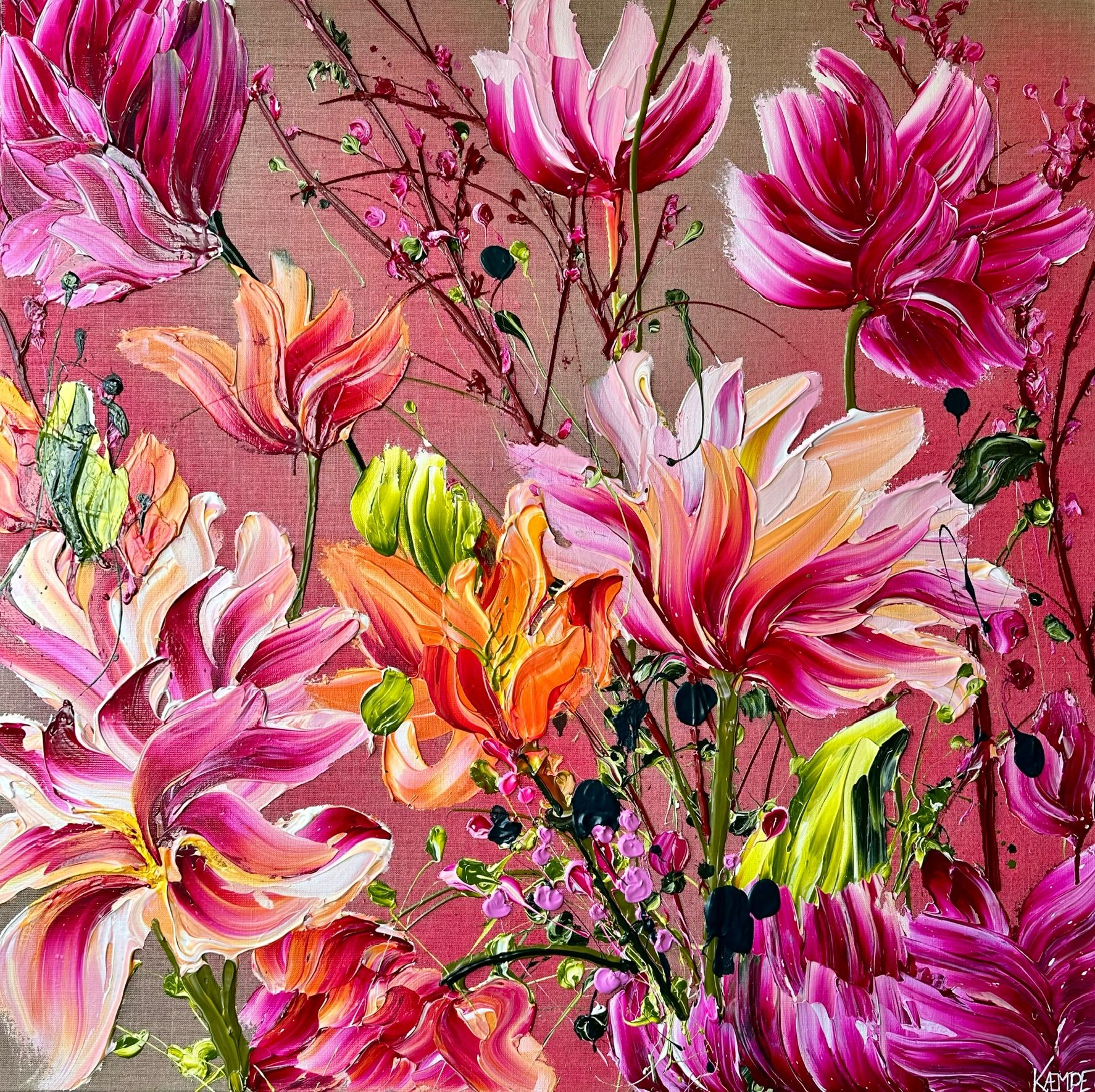 meget smukt blomster billede i pink og rosa farver 