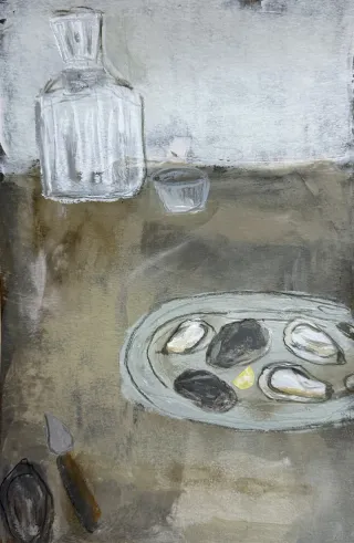 Schilderij in roze en zilver, werktitel oester