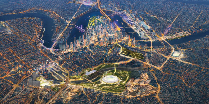 Victoria Park precinct artist impression, Brisbane 2032 Olympics