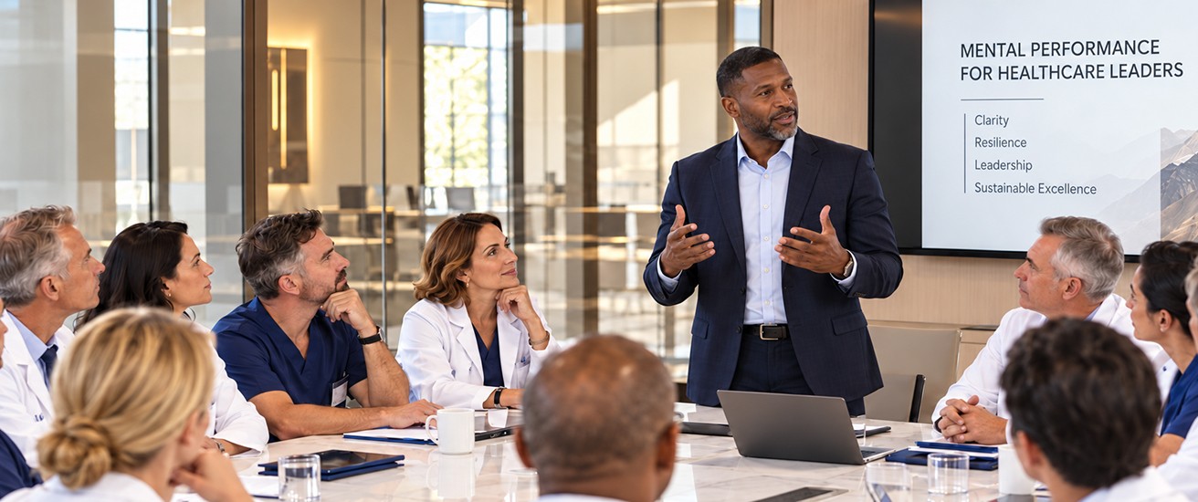 A speaker presenting to a team in a boardroom.