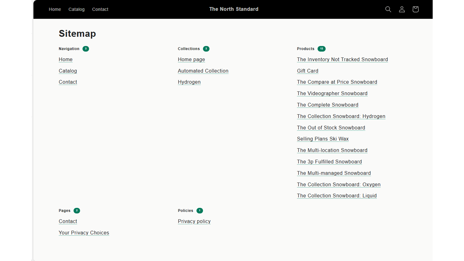 North Standard Sitemap Creator output, from its published Shopify app listing